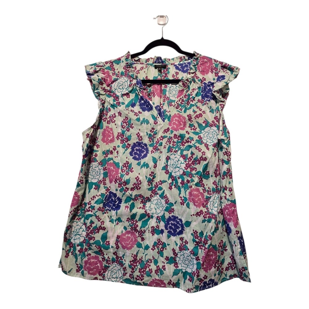 Talbots Floral Cotton Top Womens Plus 1X Cap Sleeve Ruffle Boho Cottage Peasant